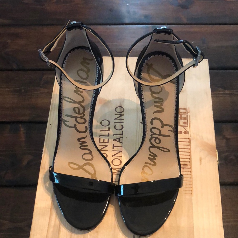 Sam Edelman Black Patent Stiletto Strap Sandals